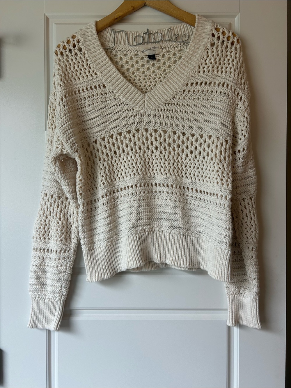 Universal Thread Open-Knit V-Neck Sweater in Cream